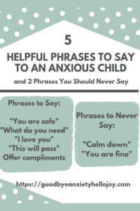 These 5 calming phrases to help an anxious child can be used by parents and teachers to reduce anxiety in kids. . #anxiety #childanxiety #parenting #specialneeds #teachers