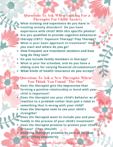 Printable highlighting questions to ask when looking for a child therapist for anxiety. #anxiety #parenting #therapy #mentalhealth